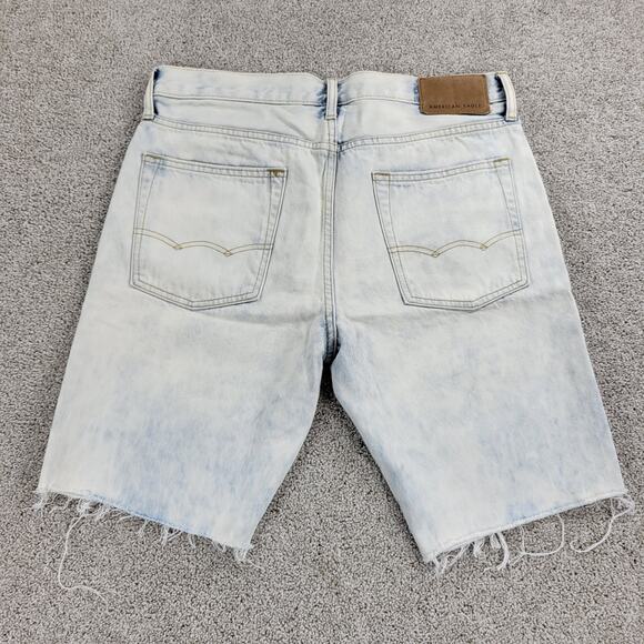 American Eagle Womens Shorts 31" Blue Denim Acid Wash Distressed Cut Off Bermuda - Picture 9 of 13